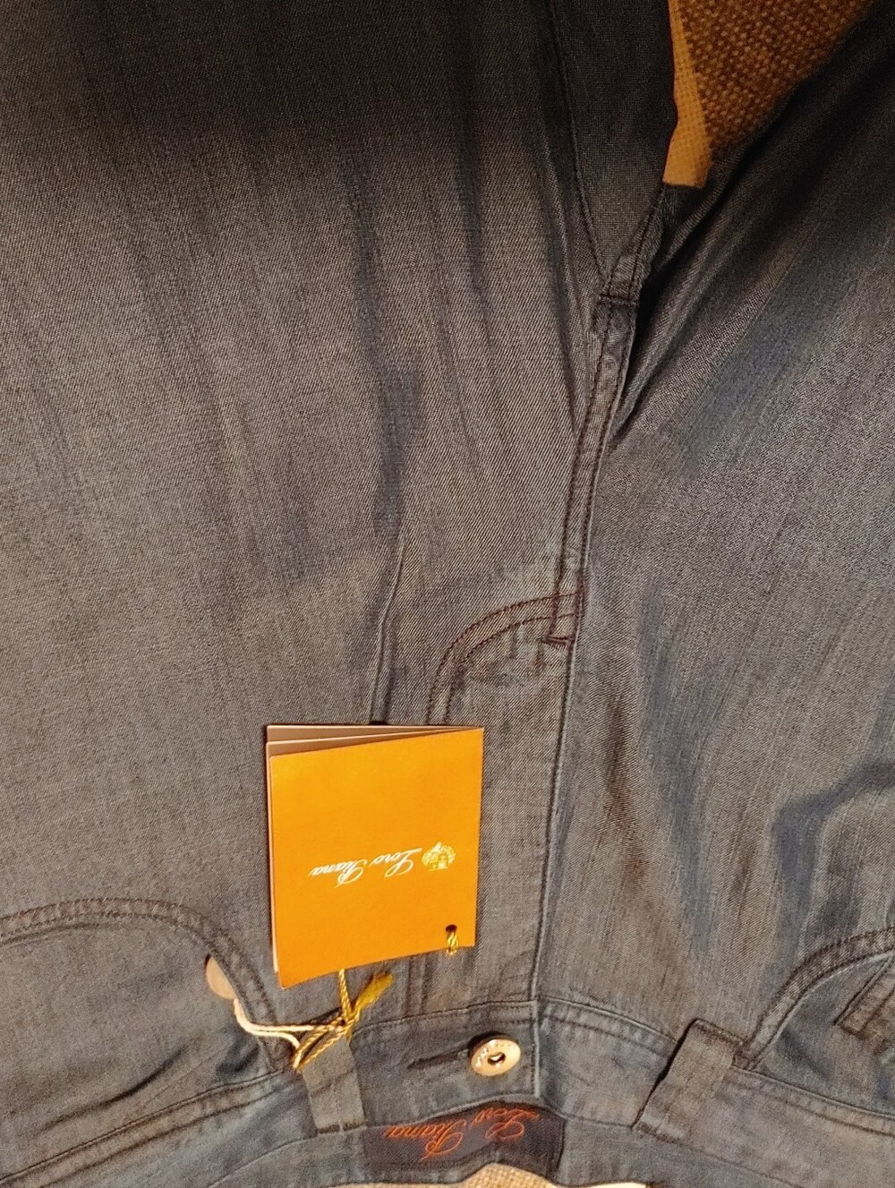 Loro Piana Men's Dark Blue Denim Jeans with Tan Tag